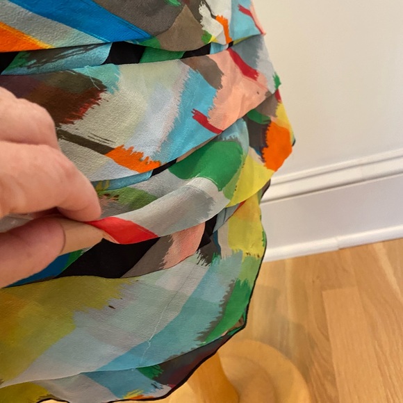 Cori 100% Silk Skirt Black with Bright Woven Silk Strips W Ruffle - Picture 5 of 16